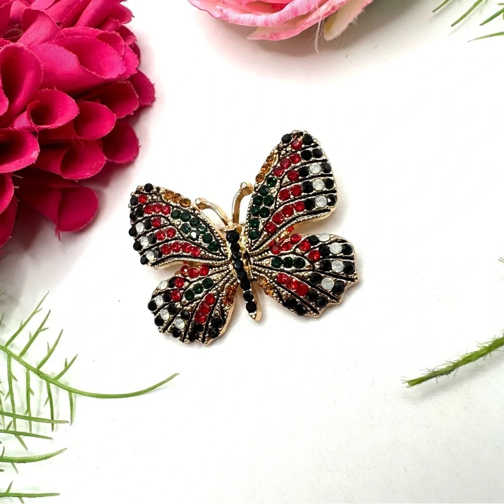 NEW⚜️Butterfly Red & Black Crystal Embellished Brooch